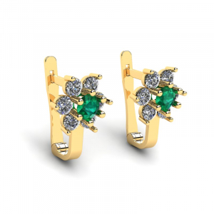 Emerald sparkling gold earrings 14k