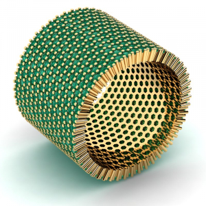 Obrączka złota szeroka 16mm z zielonymi cyrkoniami 