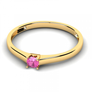 Pierścionek złoty z różową cyrkonią 3mm