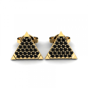 Kolczyki złote  trójkąty z czarnymi cyrkoniami 14kr