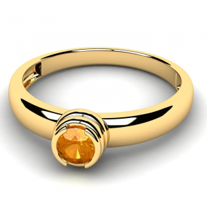 Pierścionek złoty z pomarańczową cyrkonią 4mm 