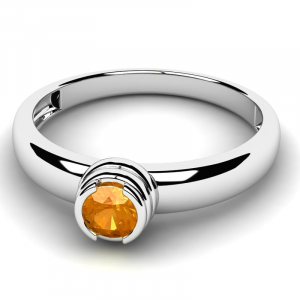 Pierścionek białe złoto pomarańczowa cyrkonia 4mm