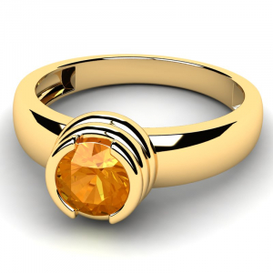 Pierścionek złoty z pomarańczową cyrkonią 6mm 