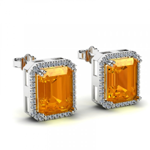 Kolczyki białe złoto pomarańczowe cyrkonie 12x10mm