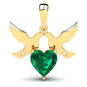 Wisiorek złoty dwa gołąbki zielona cyrkonia serce