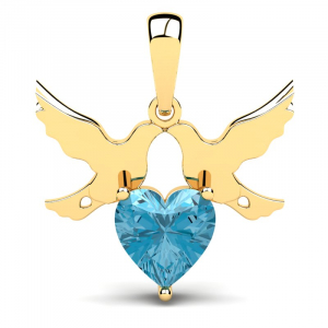 Wisiorek złoty gołąbki z błękitną cyrkonią serce  
