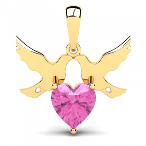 Wisiorek złoty dwa gołąbki z różową cyrkonią serce  