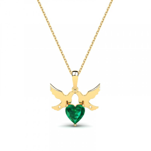 Naszyjnik złoty gołąbki z zieloną cyrkonią serce 