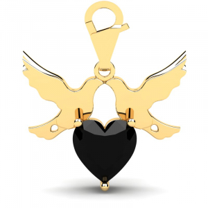 Charms złoty dwa gołąbki z czarną cyrkonią serce 