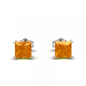 Kolczyki z białego złota pomarańczowe cyrkonie 5mm