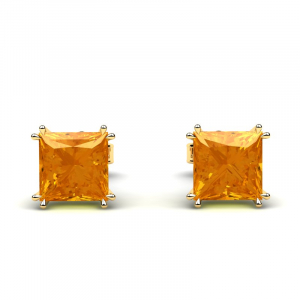 Kolczyki złote klasyczne pomarańczowe cyrkonie 6mm
