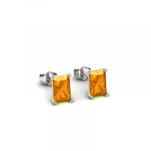 Kolczyki białe złoto pomarańczowe cyrkonie 6x4 14k