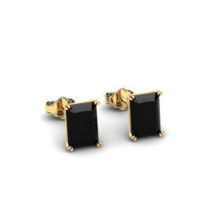 Kolczyki złote prostokątne czarne cyrkonie 7x5mm