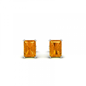 Kolczyki białe złoto pomarańczowe cyrkonie 7x5 14k