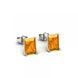 Kolczyki białe złoto pomarańczowe cyrkonie 7x5 14k