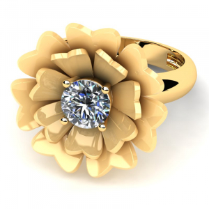 Pierścionek złoty kwiatek z cyrkonią 6mm 