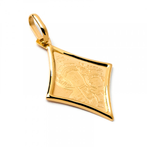 Medalik złoty duży romb komunia chrzest grawer
