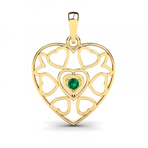 Wisiorek złoty serce z zieloną cyrkonią