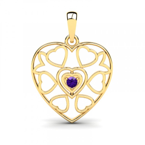 Wisiorek złoty serce z fioletową cyrkonią 14kr