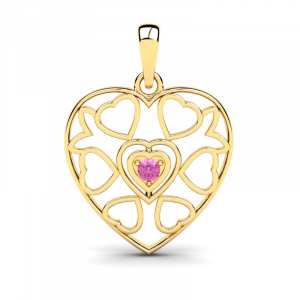 Wisiorek złoty serce z różową cyrkonią 14kr