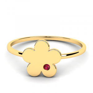 Pierścionek złoty kwiatek z czerwoną cyrkonią 