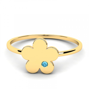 Pierścionek złoty kwiatek z niebieską cyrkonią 