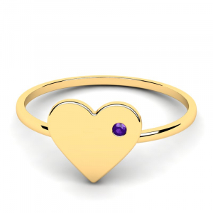 Pierścionek złoty serce z fioletową cyrkonią 
