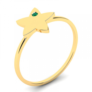 Pierścionek złoty gwiazda z zieloną cyrkonią 