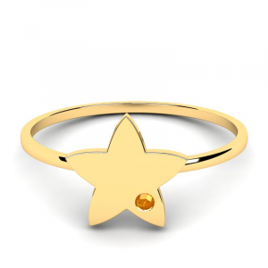 Pierścionek złoty gwiazda z pomarańczową cyrkonią 