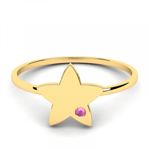 Pierścionek złoty gwiazda z różową cyrkonią 14kr 