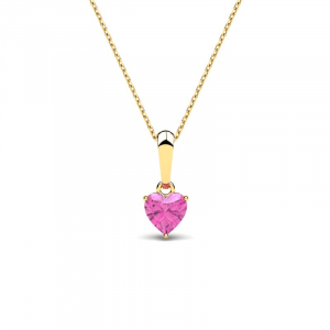 Naszyjnik złoty serce z różową cyrkonią 5mm 
