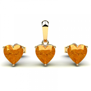 Komplet złoty serca z cytrynowymi cyrkoniami 6mm 