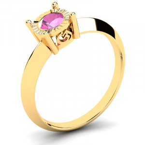 Pierścionek złoty zaręczynowy z różową cyrkonią  