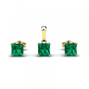 Komplet złoty kwadraty z zielonymi cyrkoniami 5mm 