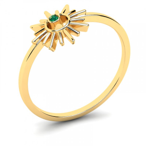 Pierścionek złoty słoneczko z zieloną cyrkonią