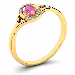Pierścionek złoty zaręczynowy z różową cyrkonią