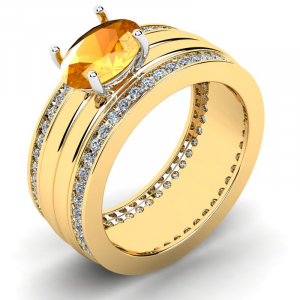 Pierścionek złoty obrączka z pomarańczową cyrkonią