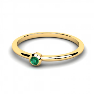 Pierścionek złoty klasyczny z zieloną cyrkonią 2mm 