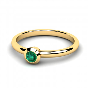 Pierścionek złoty klasyczny z zieloną cyrkonią 3mm  
