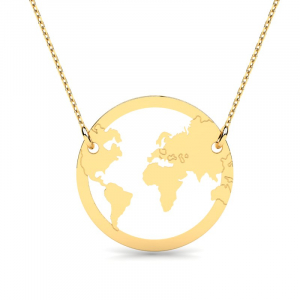 Naszyjnik złoty kółko mapa świata 14kr