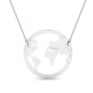 Naszyjnik z białego złota kółko mapa świata