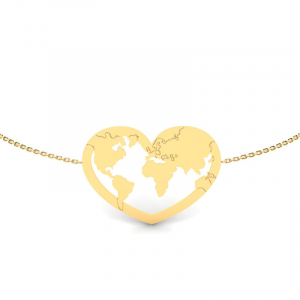Bransoletka złota serce mapa świata