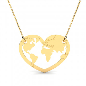 Naszyjnik złoty serce mapa świata