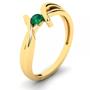 Pierścionek złoty zawijany z zieloną cyrkonią 3mm