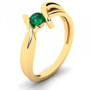Pierścionek złoty zawijany z zieloną cyrkonią 4mm