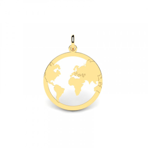 Wisiorek złoty koło mapa świata