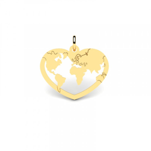 Wisiorek złoty serce mapa świata