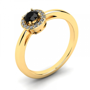 Pierścionek złoty halo z czarną cyrkonią 4mm 