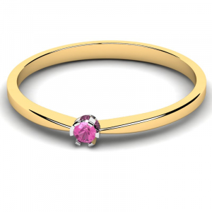 Pierścionek złoty klasyczny z różową cyrkonią 2mm 