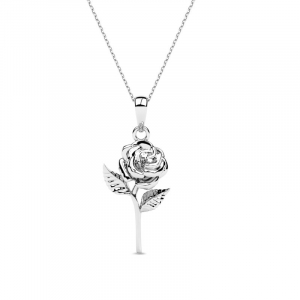 Naszyjnik z białego złota kwiat róża 